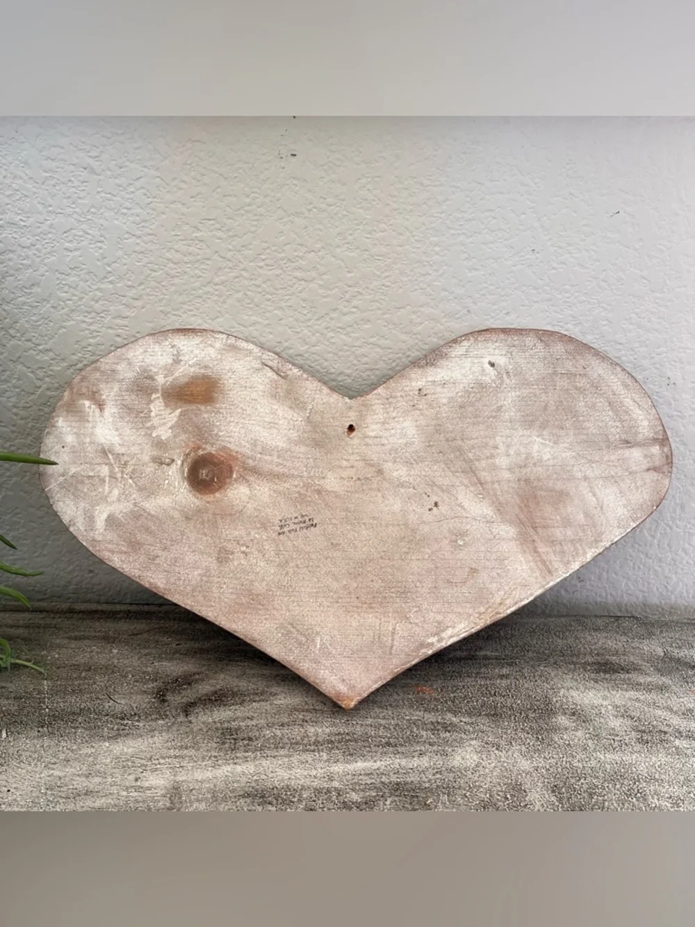 Vintage Rustic Pink Wood Heart Shaped Farmhouse Wall Shelf w/3 Pegs 18